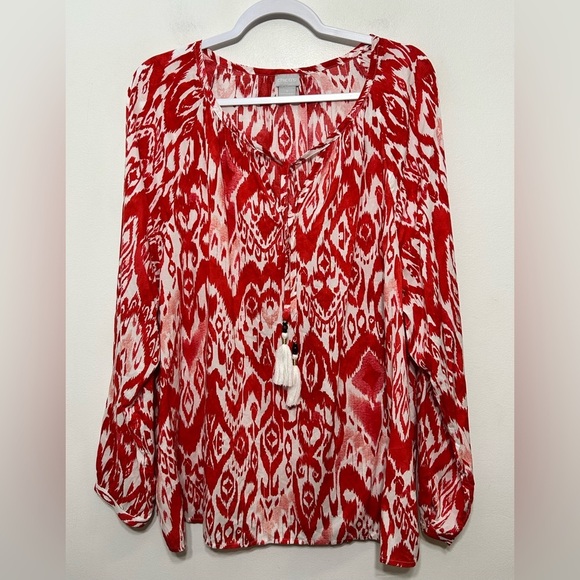Chicos Boho Ikat Tassel Accent Popover Blouse Womens Size 20-22 - Picture 4 of 14